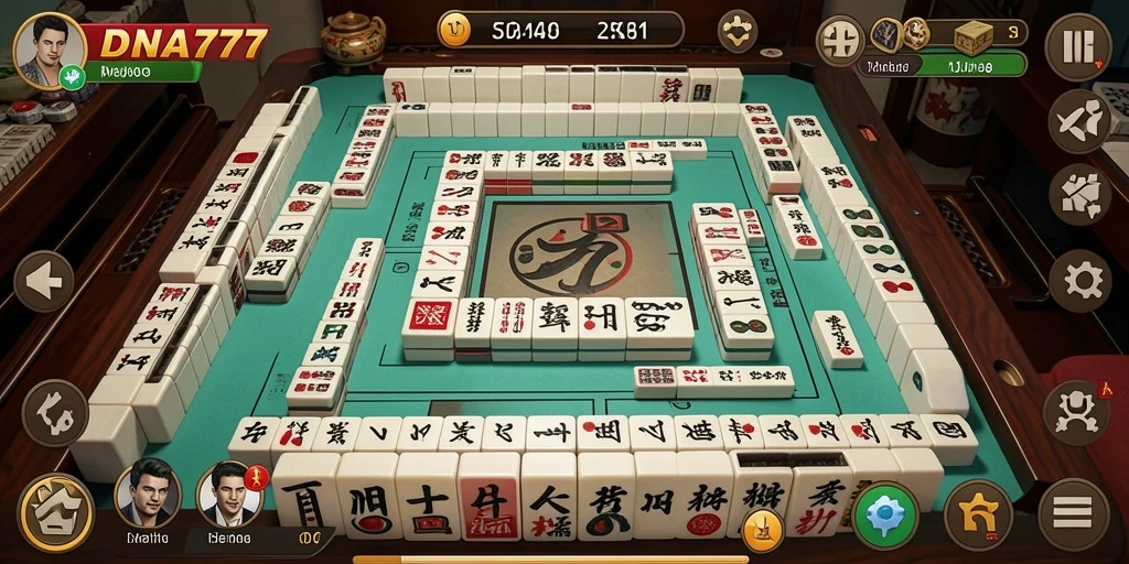 Screenshot gameplay DNA777 dengan ubin Mahjong berwarna-warni.