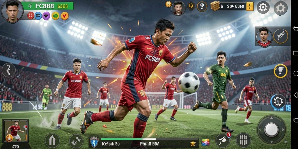Tampilan screenshot FC888 yang menampilkan aksi sepak bola intens.