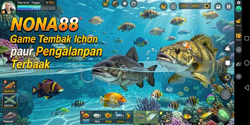 Screenshot menunjukkan gameplay seru dalam NONA88 dengan aksi menembak ikan.
