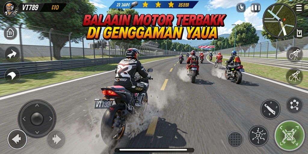 Screenshot menampilkan momen seru balapan motor dari VT789.